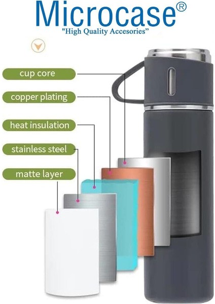 3 Bardaklı Paslanmaz Çelik 500 ml Sıcak Soğuk Tutan Çay Kahve Su Termosu - AL3678 0,50 L Içecek Çeli fırsatları