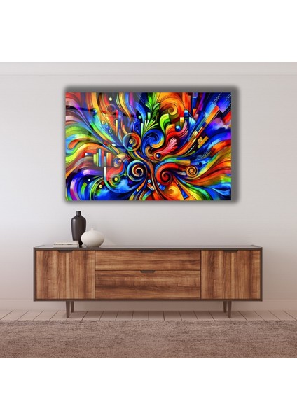 Rengarenk Soyut Desenler Cam Tablo