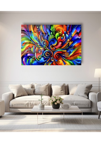 Rengarenk Soyut Desenler Cam Tablo modelleri