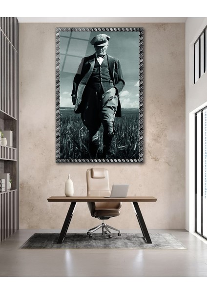 Gümüş Çerçeve Görünümlü Atatürk Cam Tablo