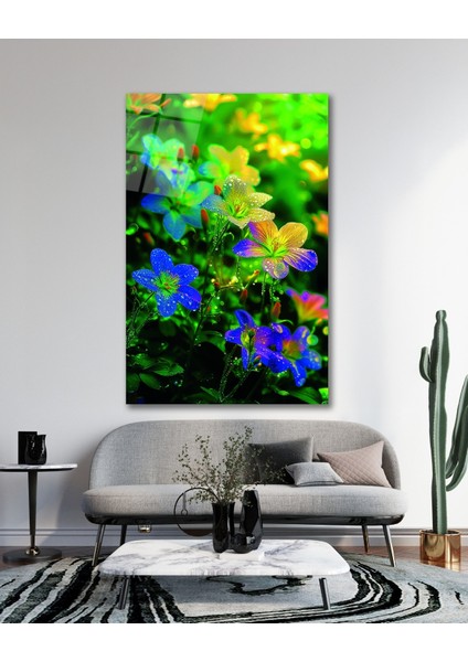 Rengarenk Çiçekler Cam Tablo
