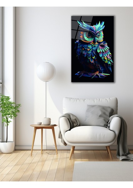 Rengarenk Baykuş Cam Tablo