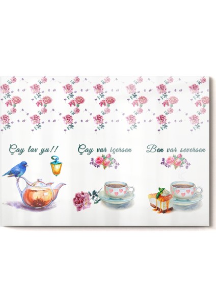 Çay Saati Çaylavyu| Mutfak Temalı Cam Tablo | 50X70 cm fırsatları