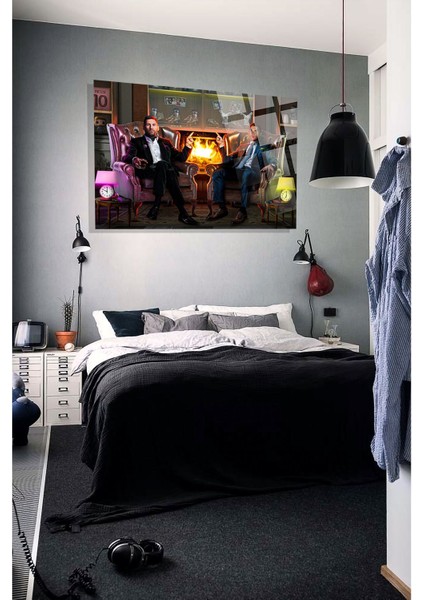 Messi ve Ronaldo Genç Odası Için Lüks 4mm Kırılmaz Temperli Yüksek Çözünürlüklü Cam Tablo