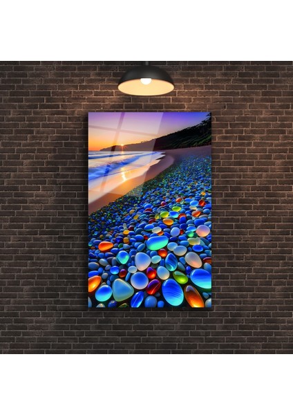 Sahilde Çakıl Taşları Cam Tablo modelleri