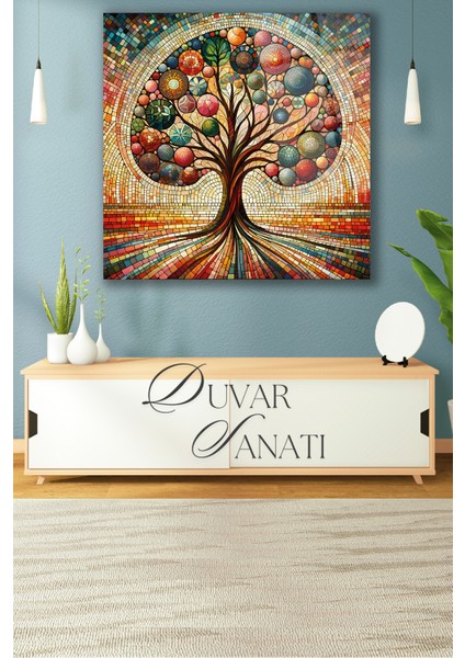 Rengarenk Hayat Ağacı Kare Cam Tablo, Modern Ev Salon Ofis Dekorasyonu Büyük Duvar Dekoru modelleri