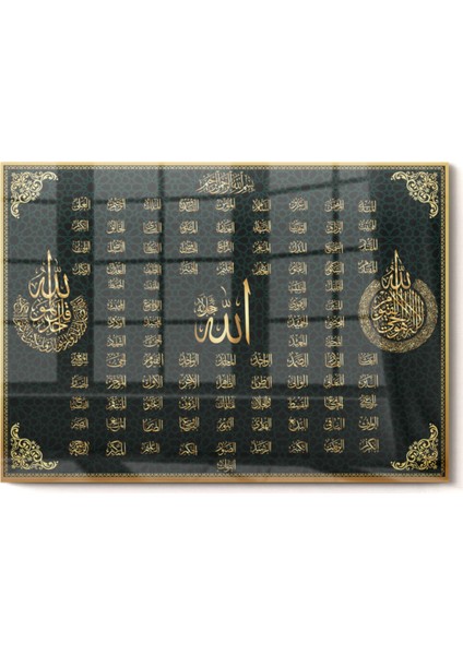 Esmaül Hüsna Gold Detay| Dini Temalı Cam Tablo | 50X70 cm fırsatları