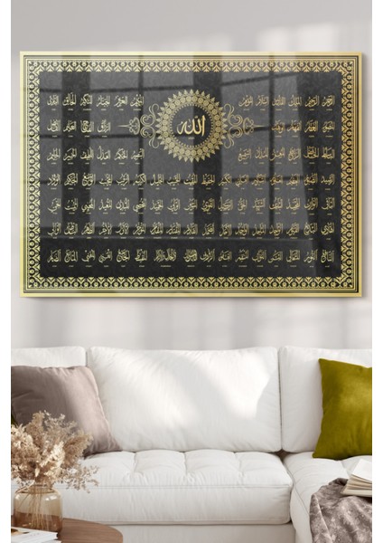Esmaül Hüsna Gold Detay | Dini Temalı Cam Tablo | 50X70 cm fiyatları