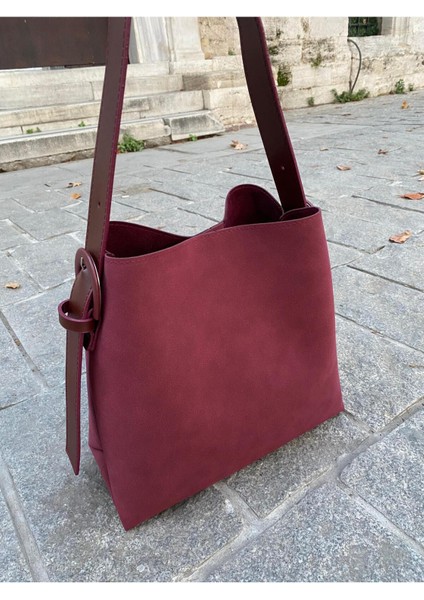 Süet Toka Detaylı Taba Büyük Boy Kadın Shopper Omuz Çantası