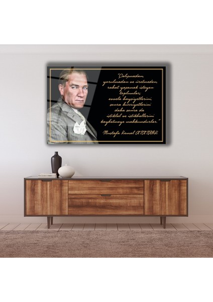 Gazi Mustafa Kemal Atatürk Portresi ve Sözleri Cam Tablo