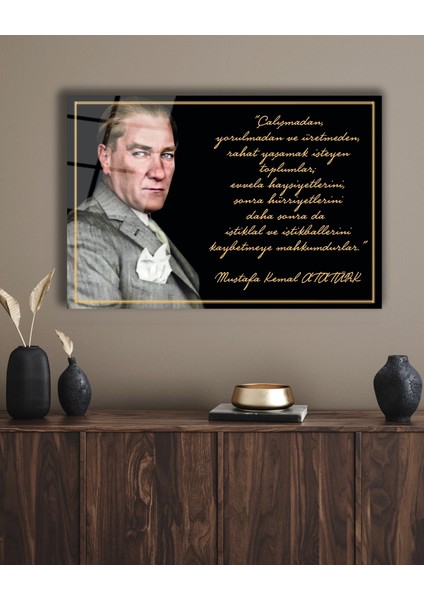 Gazi Mustafa Kemal Atatürk Portresi ve Sözleri Cam Tablo indirimleri