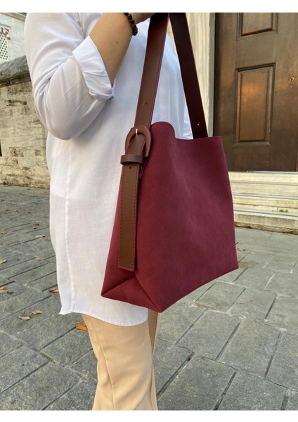 Süet Toka Detaylı Taba Büyük Boy Kadın Shopper Omuz Çantası modelleri