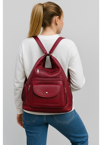 Yumuşak Suni Deri Vişne El Omuz ve Sırt Kullanımına Uygun Kadın Çanta