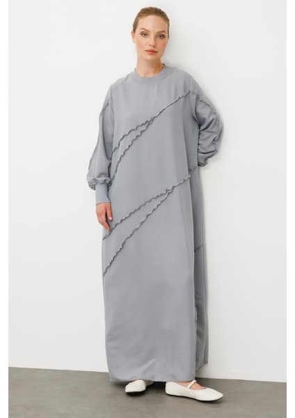 Parcha - Dikiş Ipekçe Doku Ribanalı Özel Elbise Kap-Gri fiyatları