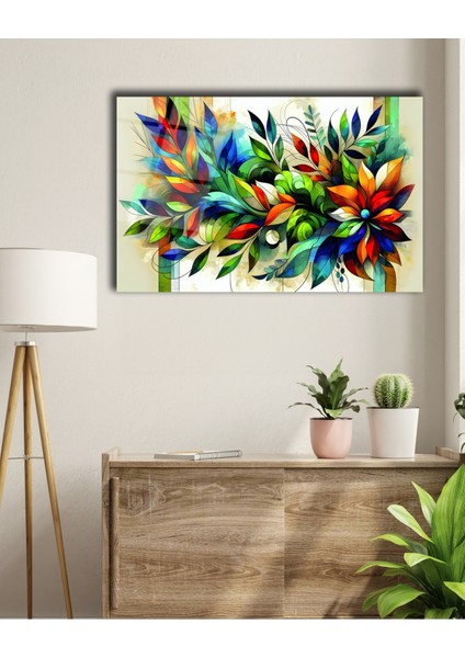 Rengarenk Yaprak Detaylı Cam Tablo fırsatları