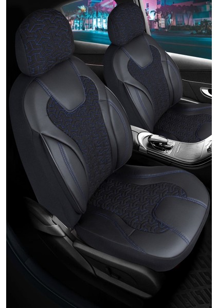 Opel Vectra C Deri Detaylı Oto Koltuk Kılıfı Ön Arka Set Siyah Mavi Siena Seri Scr fiyatları
