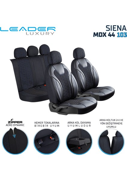 Opel Vectra C Deri Detaylı Oto Koltuk Kılıfı Ön Arka Set Siyah Mavi Siena Seri Scr modelleri