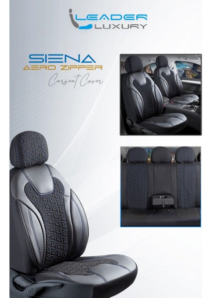 Opel Vectra C Deri Detaylı Oto Koltuk Kılıfı Ön Arka Set Siyah Mavi Siena Seri Scr