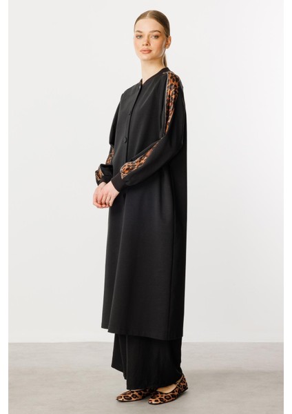 F/ı Leopar Garni Pamuk Karışımlı Ince Örme Kap/ Frrce-Siyah