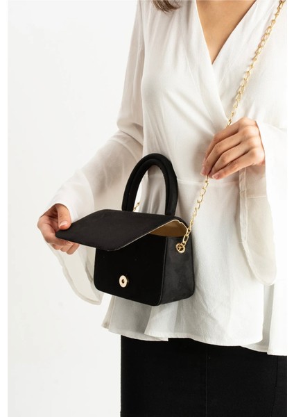 *** Kadın Şık Ufak Siyah Süet El ve Omuz Çantası fiyatları