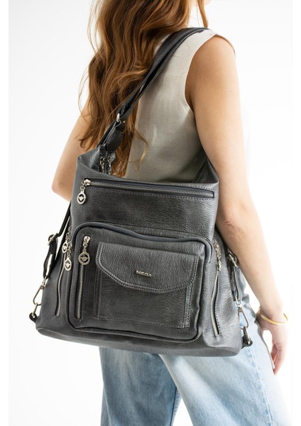 Büyük Boy Yumuşak Deri Hem Sırt Hem Omuz Çantası 540