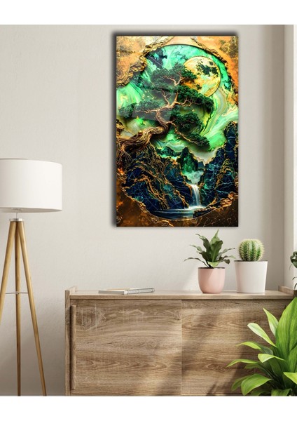 Altın Desen Detaylı Bonsai Ağacı Cam Tablo modelleri
