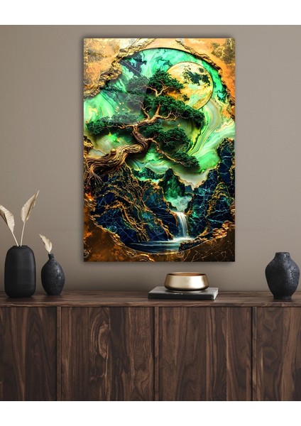 Altın Desen Detaylı Bonsai Ağacı Cam Tablo indirimleri
