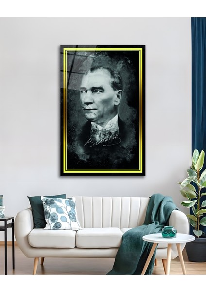Sarı Çerçeve Görünümlü Atatürk Imzası Cam Tablo modelleri