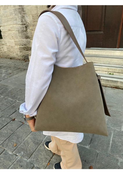 Vizon Süet Toka Detaylı Kadın Shopper Çanta modelleri
