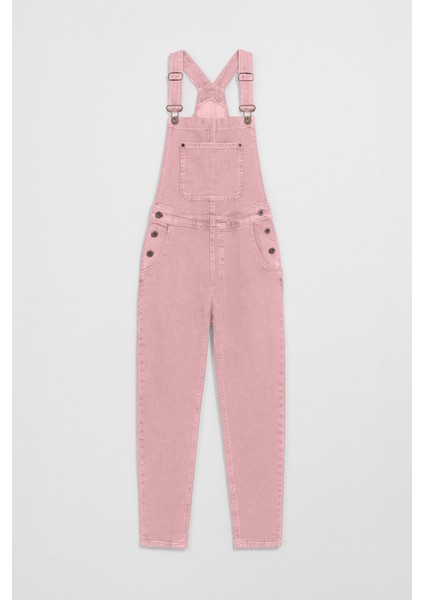 Kadın Rahat Kesim Askılı Jean Salopet Pantolon