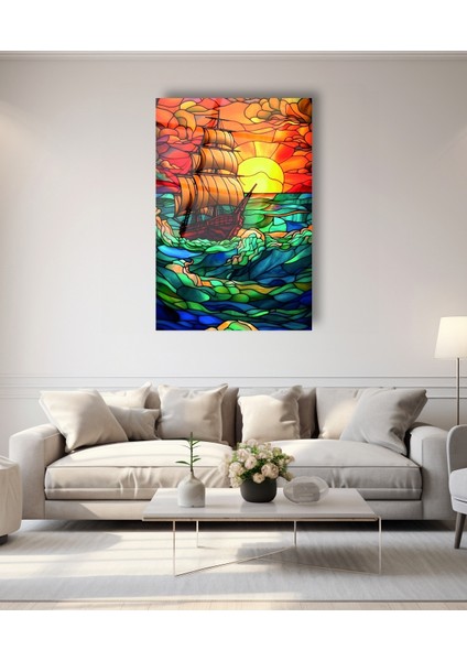 Vitray Korsan Gemisi Cam Tablo