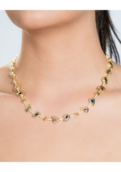 Mg Fresh Kolye – 14 Ayar Altın Kaplama, Renkli Damla Taşlı Zarif Tasarım