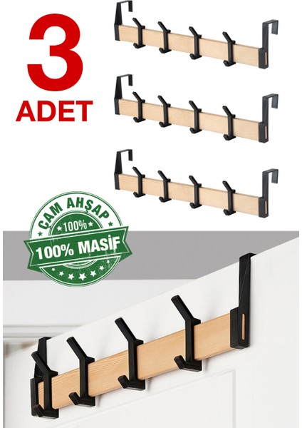 Kapı Arkası Elbise Askısı Masif Çam Ahşap Banyo Salon Genç Odası Kapı Arkası Askılık