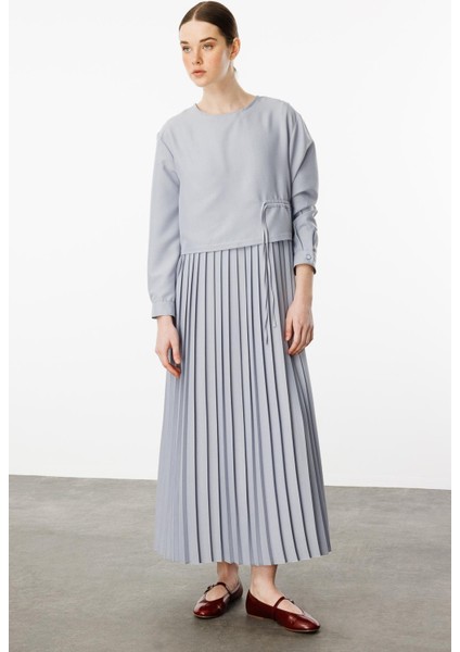 Ipekçe Aller Üst Beden Pilise Kolsuz Jile Kombin Elbise Takım-Gri fiyatları