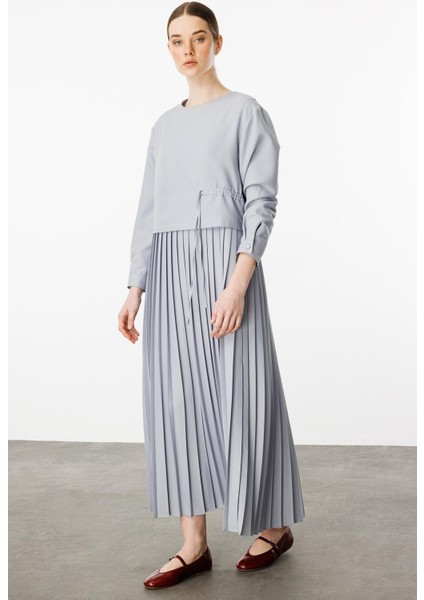 Ipekçe Aller Üst Beden Pilise Kolsuz Jile Kombin Elbise Takım-Gri modelleri