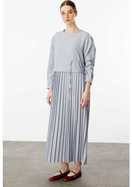 Ipekçe Aller Üst Beden Pilise Kolsuz Jile Kombin Elbise Takım-Gri fırsatları