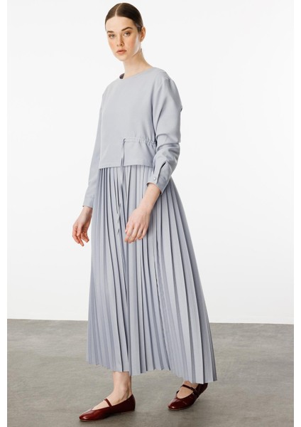 Ipekçe Aller Üst Beden Pilise Kolsuz Jile Kombin Elbise Takım-Gri indirimleri