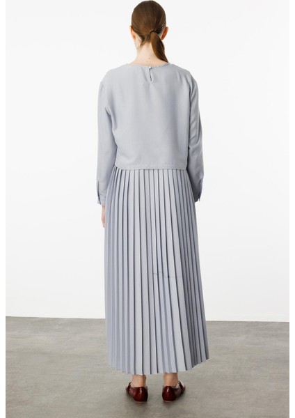 Ipekçe Aller Üst Beden Pilise Kolsuz Jile Kombin Elbise Takım-Gri