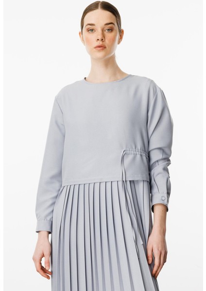 Ipekçe Aller Üst Beden Pilise Kolsuz Jile Kombin Elbise Takım-Gri