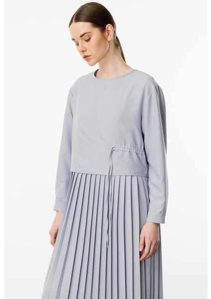 Ipekçe Aller Üst Beden Pilise Kolsuz Jile Kombin Elbise Takım-Gri