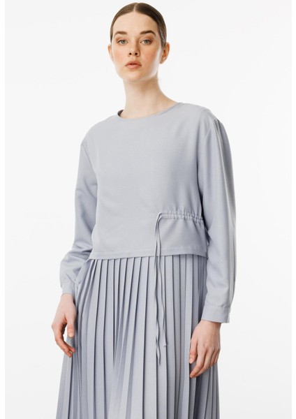 Ipekçe Aller Üst Beden Pilise Kolsuz Jile Kombin Elbise Takım-Gri