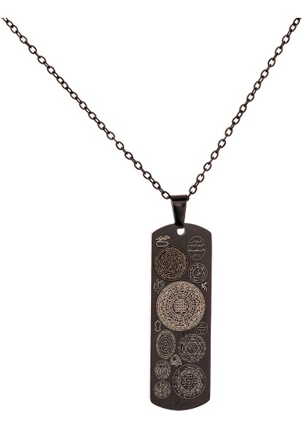Siyah Dikdörtgen Titanyum Kaplama Dualı Çelik Kolye Çelik Zincirli Kararmaz Paslanmaz