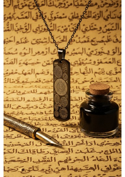 Siyah Dikdörtgen Titanyum Kaplama Dualı Çelik Kolye Çelik Zincirli Kararmaz Paslanmaz fiyatları