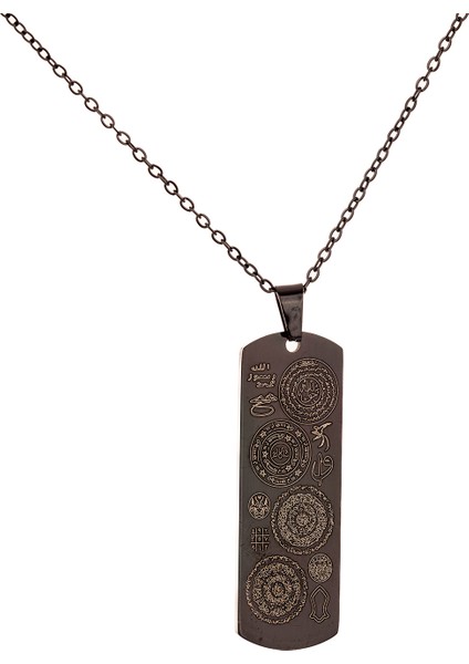 Siyah Dikdörtgen Titanyum Kaplama Dualı Çelik Kolye Çelik Zincirli Kararmaz Paslanmaz modelleri