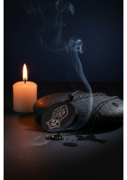 Siyah Çelik Nal-I Şerif ve Hakkani Mührü Yazılı Kolye Paslanmaz Kararmaz Zincir (Unisex) modelleri