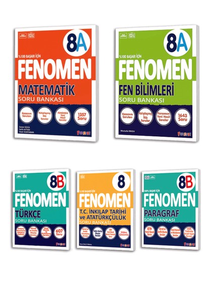 8. Sınıf Matematik(A)-Fen Bilimleri(A)-Türkçe(B)-Paragraf(B)-Ink.tarihi Soru Bankası Seti