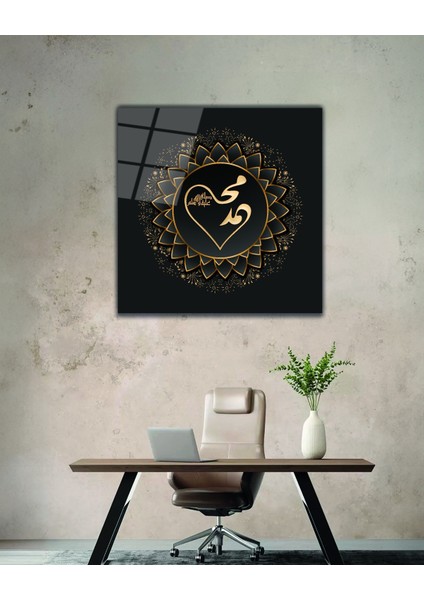 Altın Desen Detaylı Bonsai Ağacı Cam Tablo