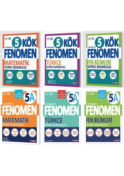 Fenomen Okul 2025 5. Sınıf Matematik + Türkçe + Fen Kök + A Soru Seti 6 Kitap Güncel Müfredat