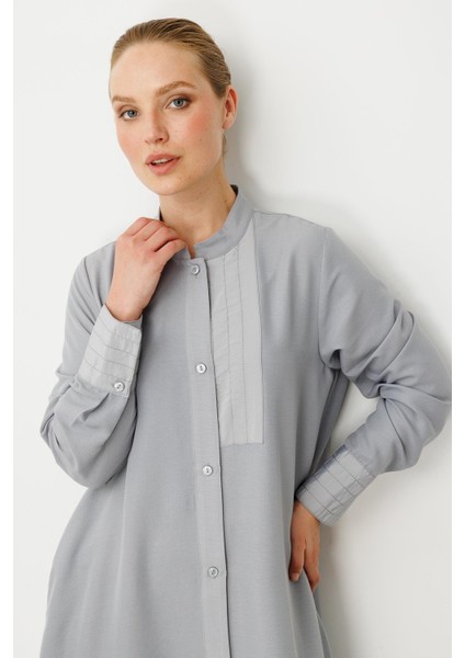 Bant / Dikiş Etek ve Kol Detaylı Ipekçe Doku Elbise Kap-Gri indirimleri