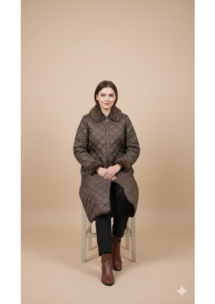 Soft Peluş Iç Katman ve Özel Nakış Desenli Ince Hafif Zamansız Özel Üretim Kaban Manto-Kahve modelleri